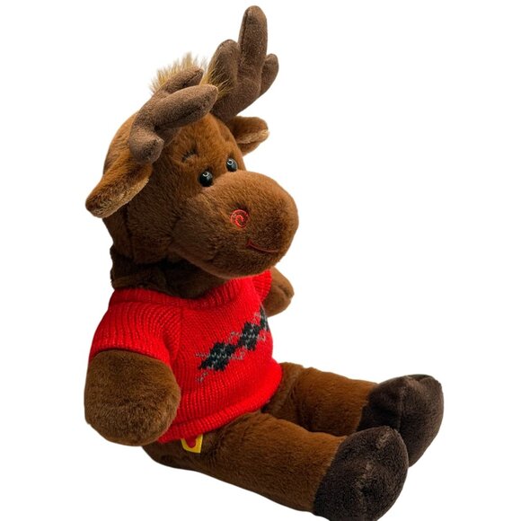 Build-A-Bear Lil Furry Friend Mini Moose Reindeer 11" Plush Red Argyle Sweater - Picture 3 of 9